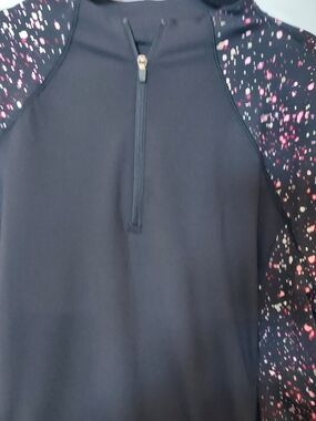 Talbots Black Half-Zip Pullover with Pink Speckle Raglan Sleeves